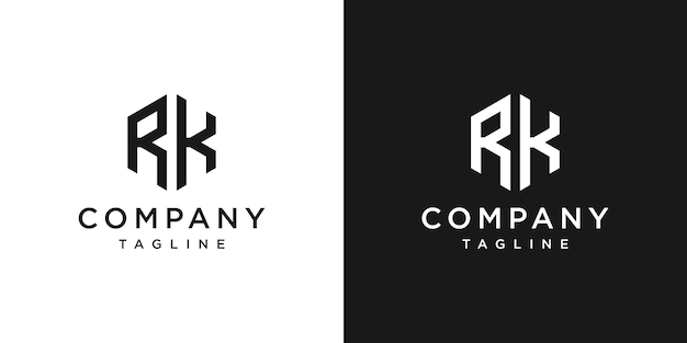 Creative Letter RK Monogram Hexagon Logo Diseño Icono Plantilla Fondo blanco y negro