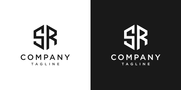 Creative Letter SR Monogram Hexagon Logo Diseño Icono Plantilla Fondo blanco y negro