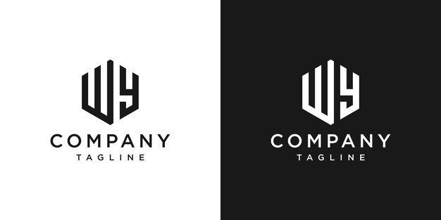 Creative Letter WY Monogram Hexagon Logo Diseño Icono Plantilla Fondo blanco y negro