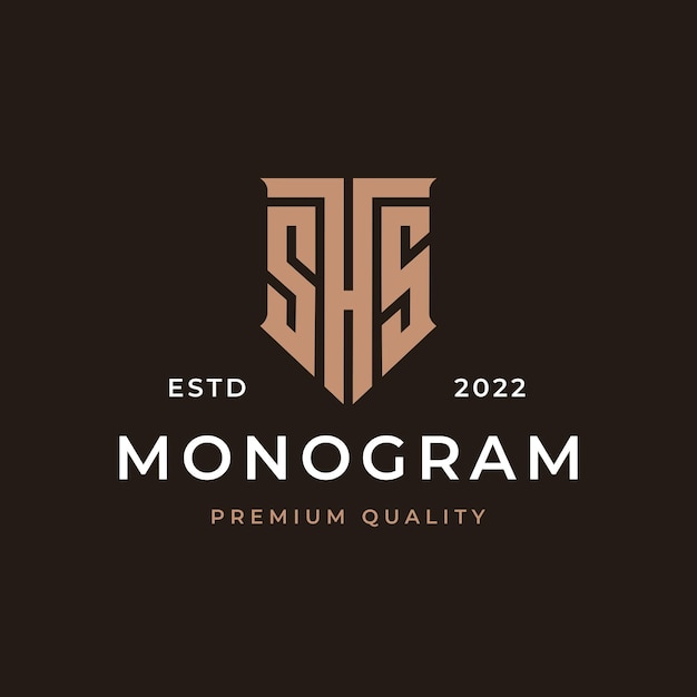 Creative Modern Elegant Monogram Letter Initial SHS con diseño de logotipo en forma de escudo