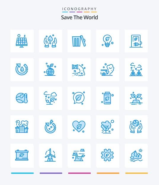 Creative Save The World 25 paquete de iconos azules, como el entorno de la idea del entorno del automóvil eléctrico