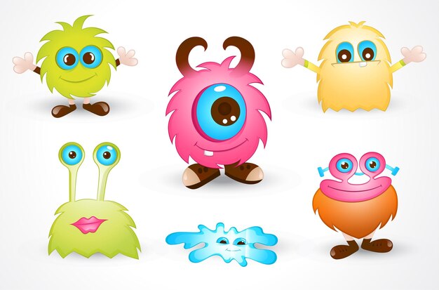 Creative Vector Cute Cartoon Monster Charactors Illustration Design 1