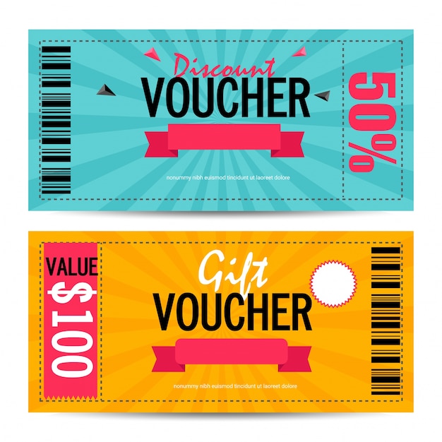 Vector creative voucher de descuento, tarjeta de regalo o diseño de plantilla de cupón.