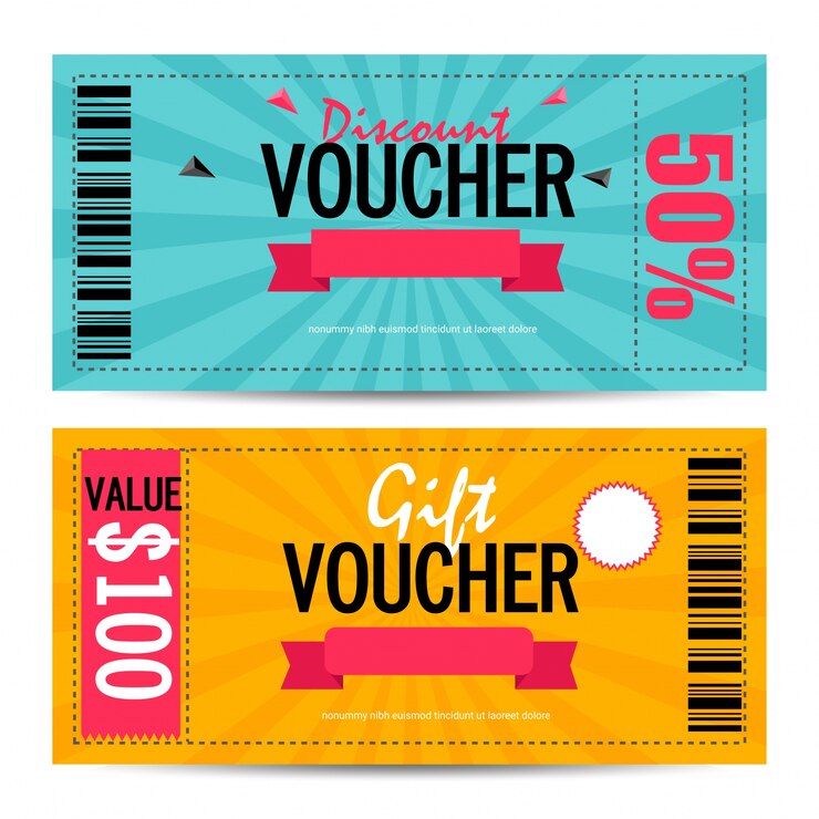 Vector creative voucher de descuento, tarjeta de regalo o diseño de plantilla de cupón.