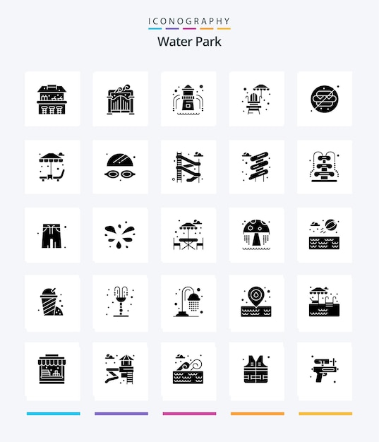 Creative water park 25 glyph solid black icon pack como parque parque jardín agua sin comida