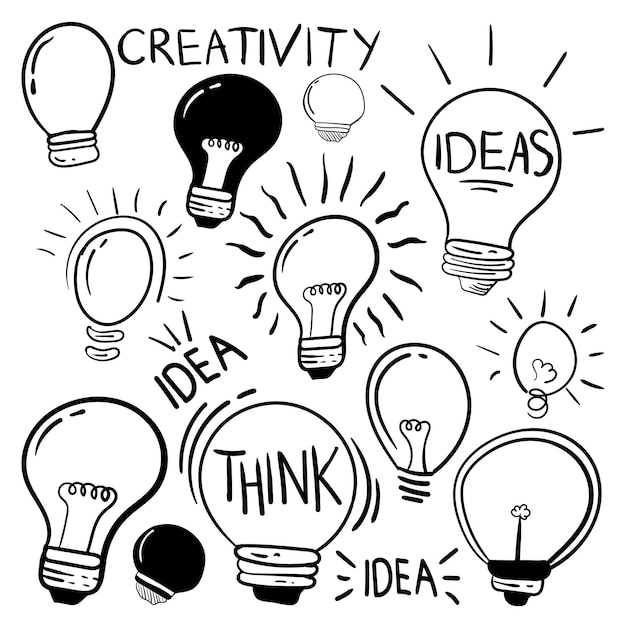 Creatividad ideas bombillas doodle colección vector vector gratuito