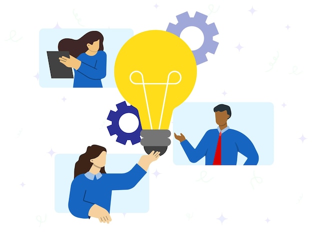 Creatividad del trabajo en equipo en la empresa para discutir la resolución de problemas y soluciones