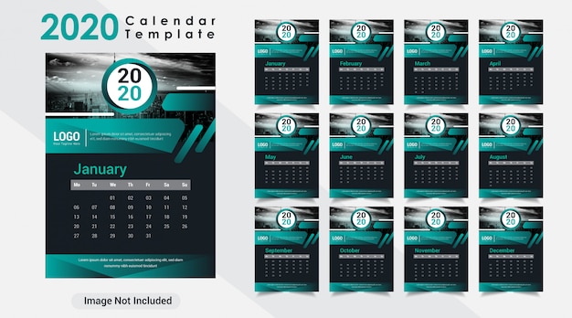 Vector creativo año nuevo 2020 calendario de pared moderno