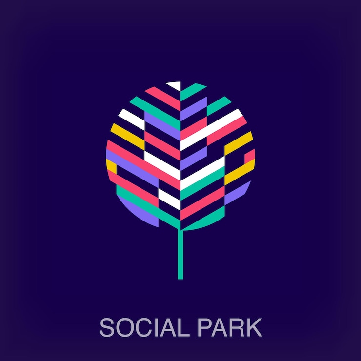 Vector creativo árbol colorido y logotipo del parque social transiciones de color de diseño único