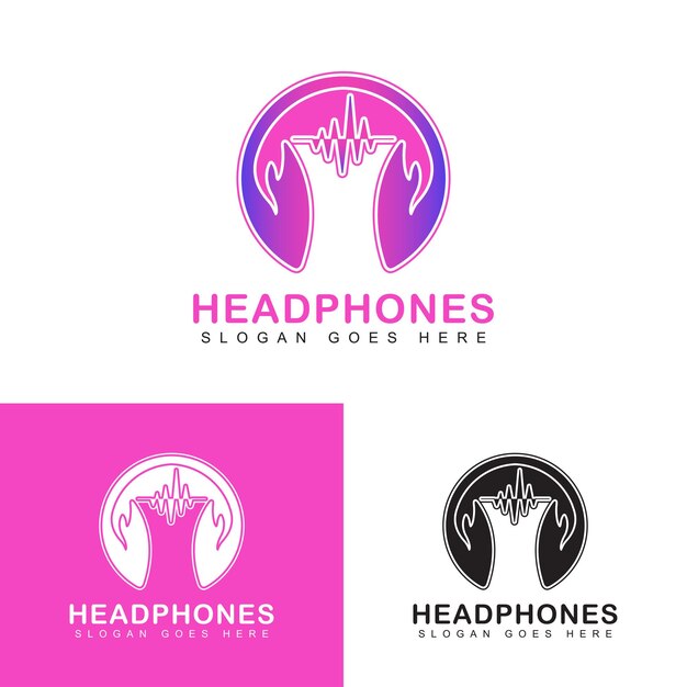 Creativo auriculares y golpear el logotipo de onda de sonido