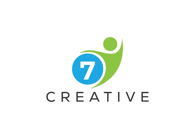 Creativo e innovador número siete y diseño del logotipo del hombre Logotipo del hombre ecológico