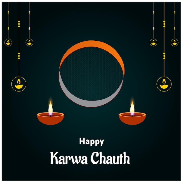Creativo feliz Karwa Chauth celebración del festival indio ilustración vectorial