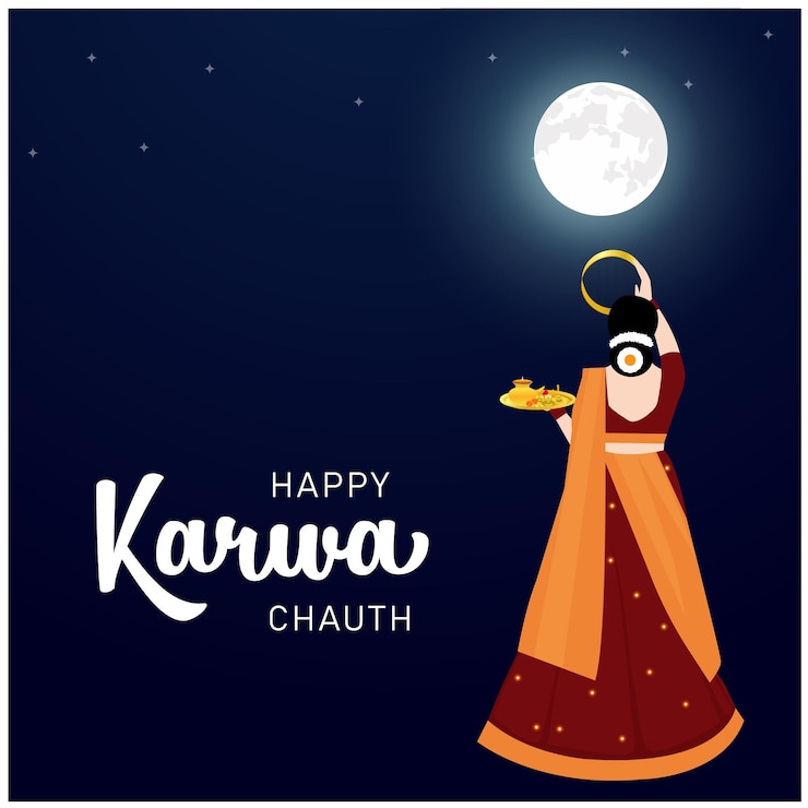 Vector creativo feliz karwa chauth celebración del festival indio ilustración vectorial