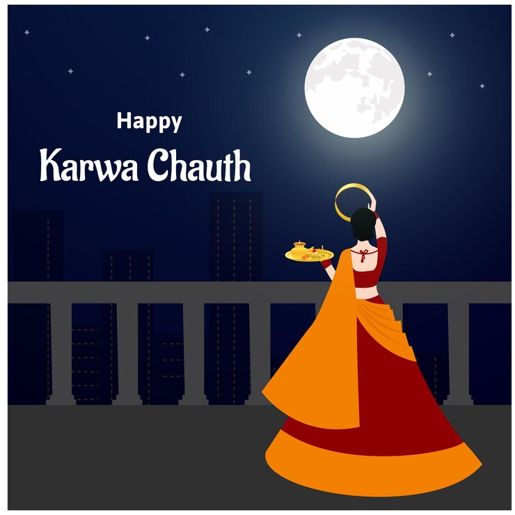 Vector creativo feliz karwa chauth celebración del festival indio ilustración vectorial