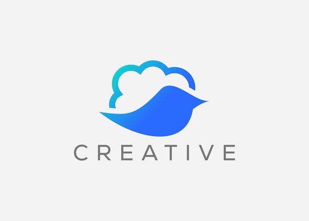 Creativo y minimalista plantilla de diseño de logotipo vectorial de pájaros de nube Paloma voladora y logotipo de nube
