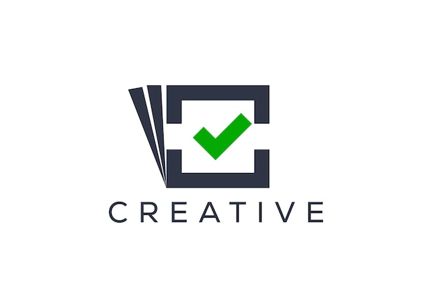 Creativo y mínimo plantilla vectorial de logotipo de marca de verificación de documentos Abstracto de papel verificación de logotipo Trabajo realizado