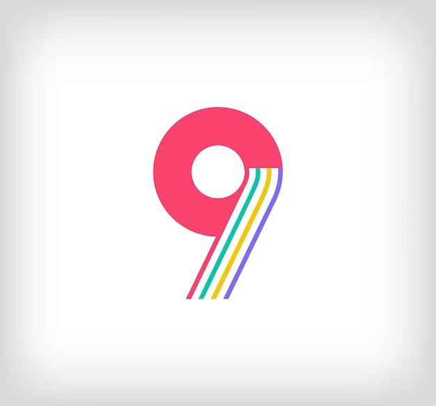 Creativo número étnico 9 logotipo lineal multicolor líneas numéricas modernas con nuevos colores culturales