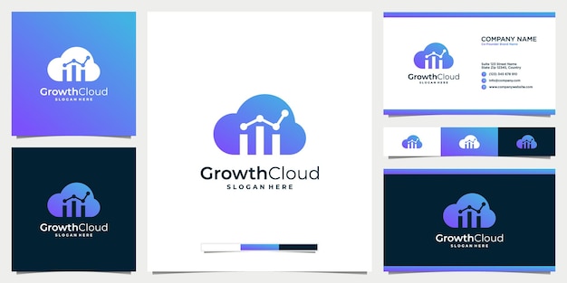 Crecimiento empresarial y diseño de logotipo degradado en la nube con plantilla de tarjeta de visita