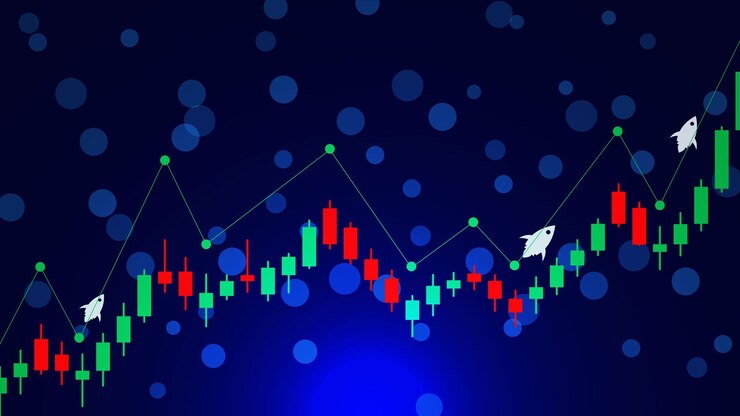 Vector crecimiento empresarial inversión financiera y negociación en el mercado de valores con gráfico de vela acciones vectoriales