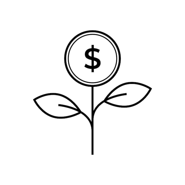 Crecimiento financiero Moneu Icono de flor Diseño vectorial Estilo de línea