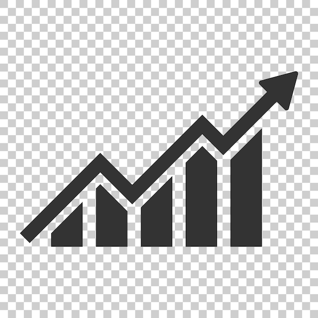 Crecimiento del icono del gráfico de barras en estilo plano Aumento de la ilustración del vector de flecha en el fondo aislado Concepto de negocio de progreso infográfico
