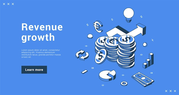 Crecimiento de los ingresos financieros que se elevan hasta el éxito ilustración vectorial de la página de destino Inversión empresarial