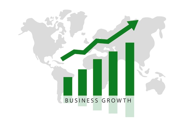 Vector crecimiento del mercado de participación empresarial, fondo de flecha verde.
