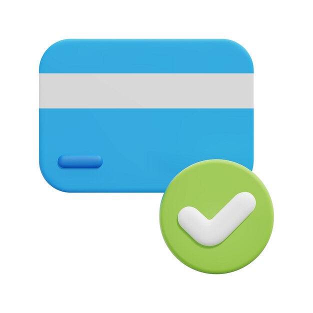 Crédito 3d con vector de icono de marca de verificación Aislado sobre fondo blanco Propiedad de alquiler 3d y concepto de bienes raíces Ilustración de procesamiento de vector de icono de tarjeta de crédito 3d de estilo minimalista de dibujos animados