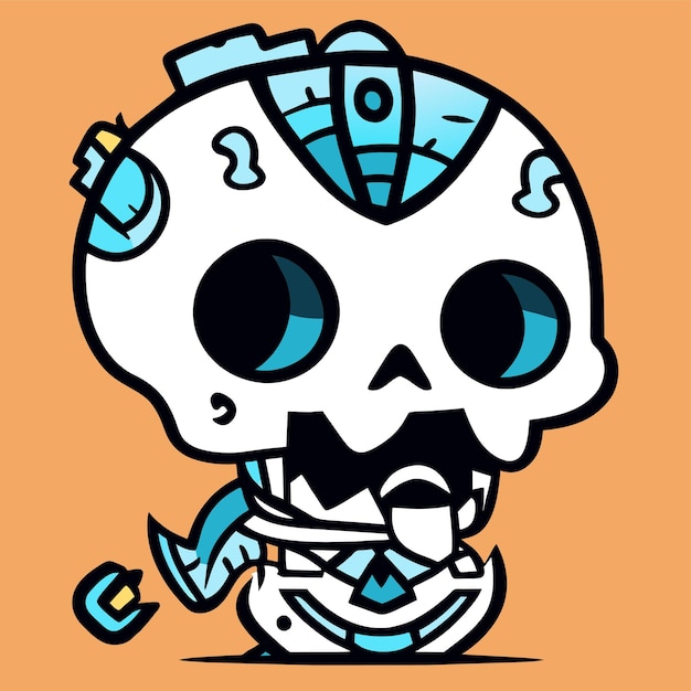 Vector creepy bonito cráneo dibujado a mano plano elegante pegatina de dibujos animados icono concepto ilustración aislada