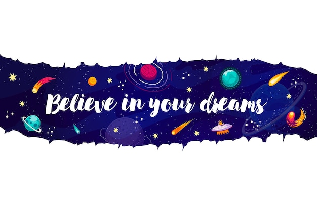 Vector creer en sus sueños espacio cita tipografía