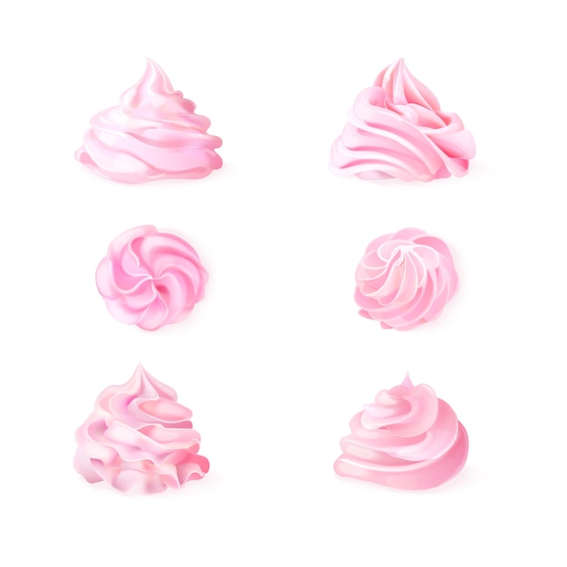 Crema batida rosa Whip cremoso rizado bayas pudín merengue remolino vista de arriba crema de crema batida glaseado para pasteles muffins fruta cubierta 3d ilustración vectorial exacta