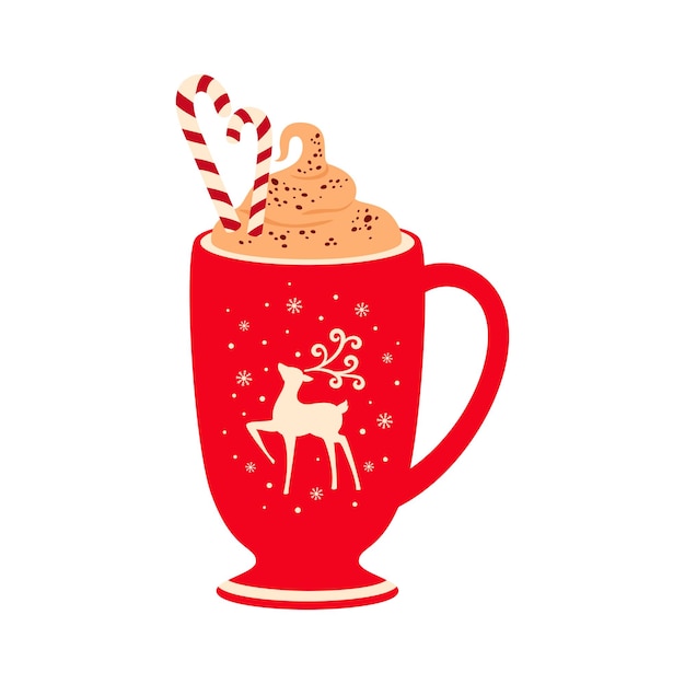 Crema de chocolate batida en taza o taza de Navidad