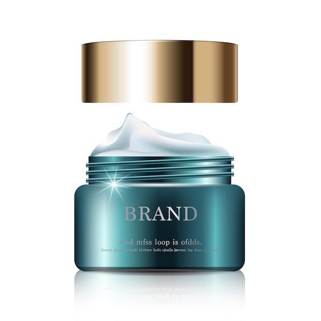 Crema facial hidratante para venta anual o venta de festivales botella de máscara de crema verde y dorada aislada sobre fondo de luz dorada Ilustración de anuncios cosméticos elegantes