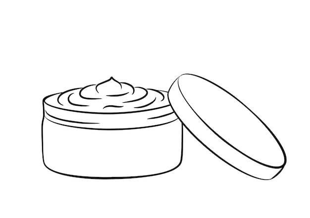 Crema en un frasco abierto Cosméticos Productos para el cuidado de la cara y el cuerpo Vector ilustración de garabato dibujado a mano