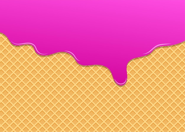 Crema de fresa derretida sobre fondo de galleta Ilustración de vector de fondo de helado dulce