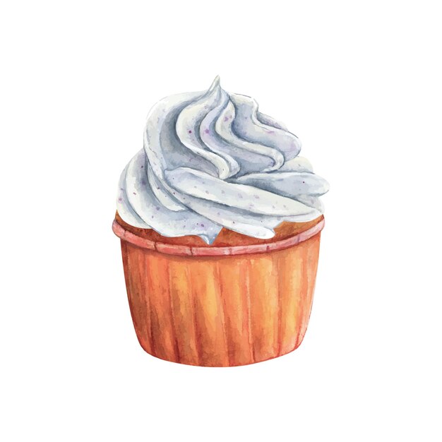 Crema de muffin de pastel acuarela dibujo de vainilla en papel pastel de panadería delicioso postre ilustración