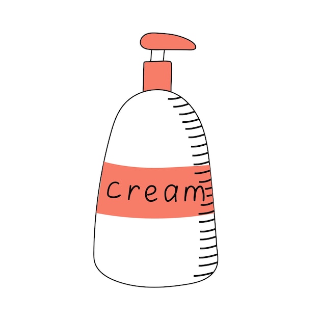 Crema o jabón en el dispensador Ilustración vectorial en estilo garabato sobre un fondo blanco con trazos Producto para el cuidado de la piel y el cuerpo
