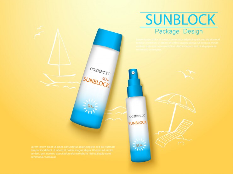 Crema de protección solar de vista superior y paquete cosmético realista en aerosol