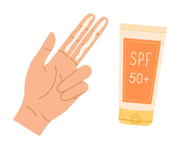 Crema SPF en dos dedos Ilustración plana