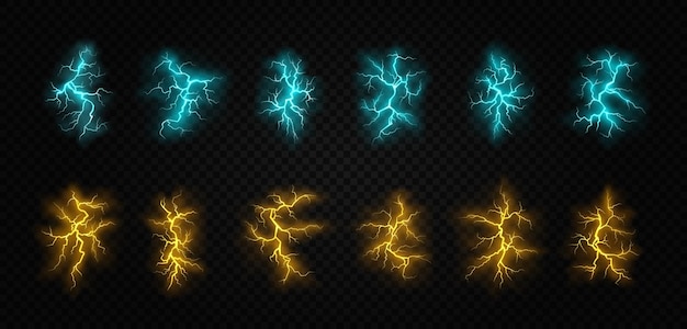 Cremalleras de varios colores el efecto de un rayo y un conjunto de iluminación de un rayo.