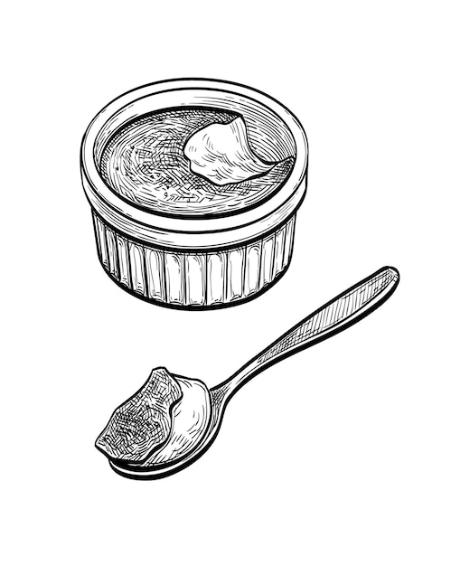 Creme brulee Boceto de tinta aislado sobre fondo blanco Ilustración vectorial dibujada a mano Estilo retro