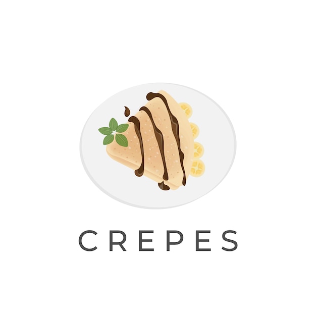 Crepe Pancake Vector Illustration Logo Con Plátano Y Cobertura Derretida De Chocolate