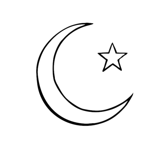 Crescent and star vector icono islam elemento estilo de línea sobre fondo blanco