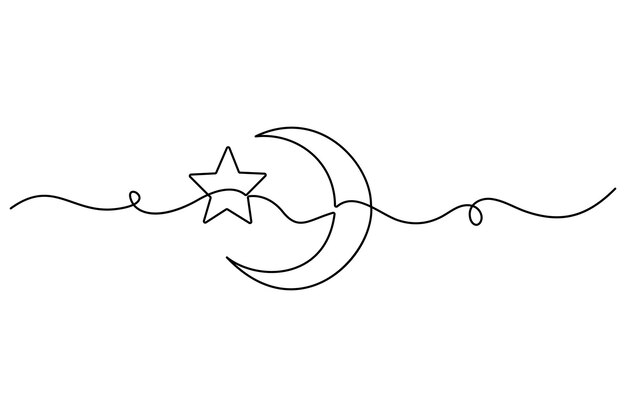 Crescent Moon and Star Single Line Art