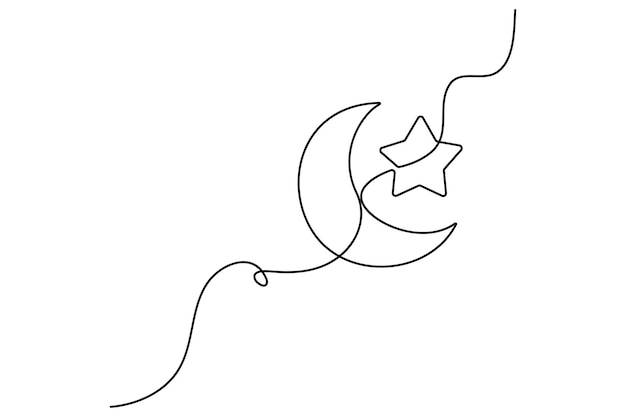 Crescent Moon and Star A Single Line Drawing