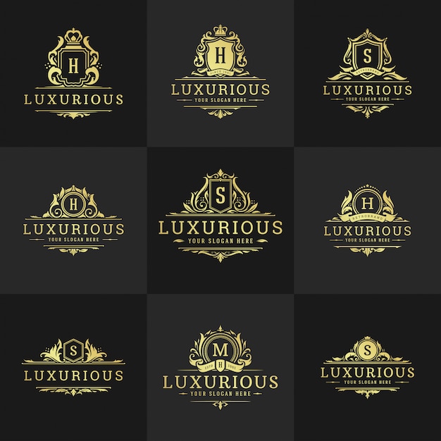 Cresta de monograma de logotipo de adorno vintage de lujo