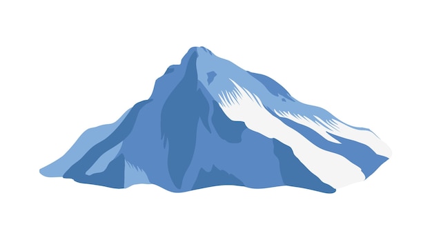 Cresta de la montaña con la cima o cumbre cubierta de hielo aislado sobre fondo blanco. Acantilado o monte para turismo de aventura, exploración. Forma de relieve natural, hito turístico. Ilustración vectorial realista.