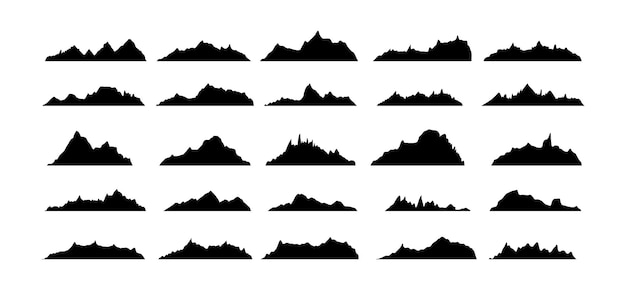 Las crestas de las montañas siluetas de picos estilo plano conjunto aislado montañas rocosas picos diseño varias gamas naturaleza al aire libre paisaje elementos de diseño de fondo
