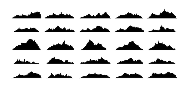 Las crestas de las montañas siluetas de picos estilo plano conjunto aislado montañas rocosas picos diseño varias gamas naturaleza al aire libre paisaje elementos de diseño de fondo