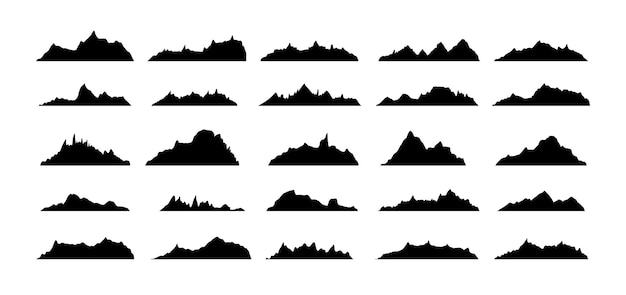 Las crestas de las montañas siluetas de picos estilo plano conjunto aislado montañas rocosas picos diseño varias gamas naturaleza al aire libre paisaje elementos de diseño de fondo
